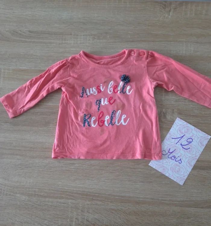 Tshirt manches longues belle et rebelle 12 mois - photo numéro 2