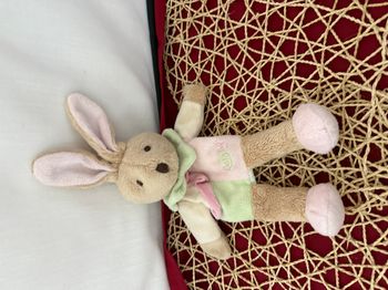 DOUDOU PLAT MARIONNETTE BABY NAT LAPIN ROSE VERT BEIGE