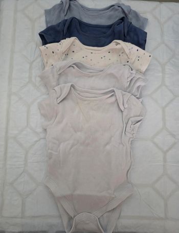Lot 5 Bodys Bébé Manches Courtes - Tons de Bleu & Gris - 12 Mois