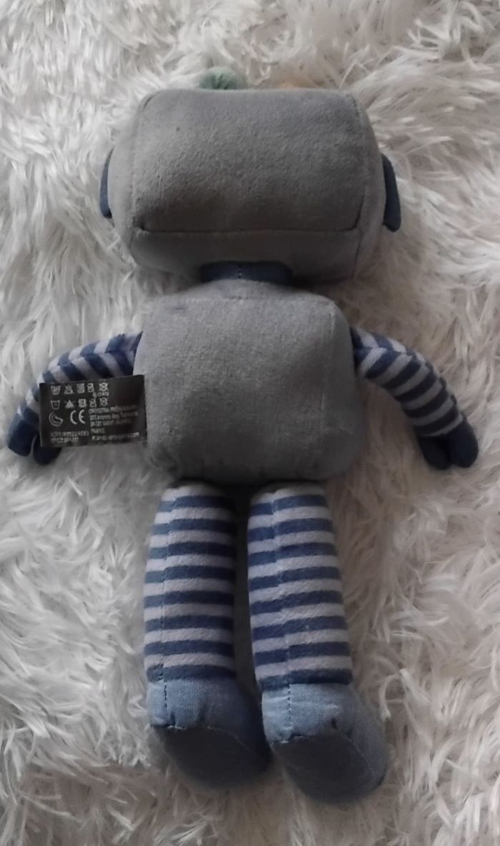 Doudou peluche robot bleu,rayés compteur - Orchestra - photo numéro 2