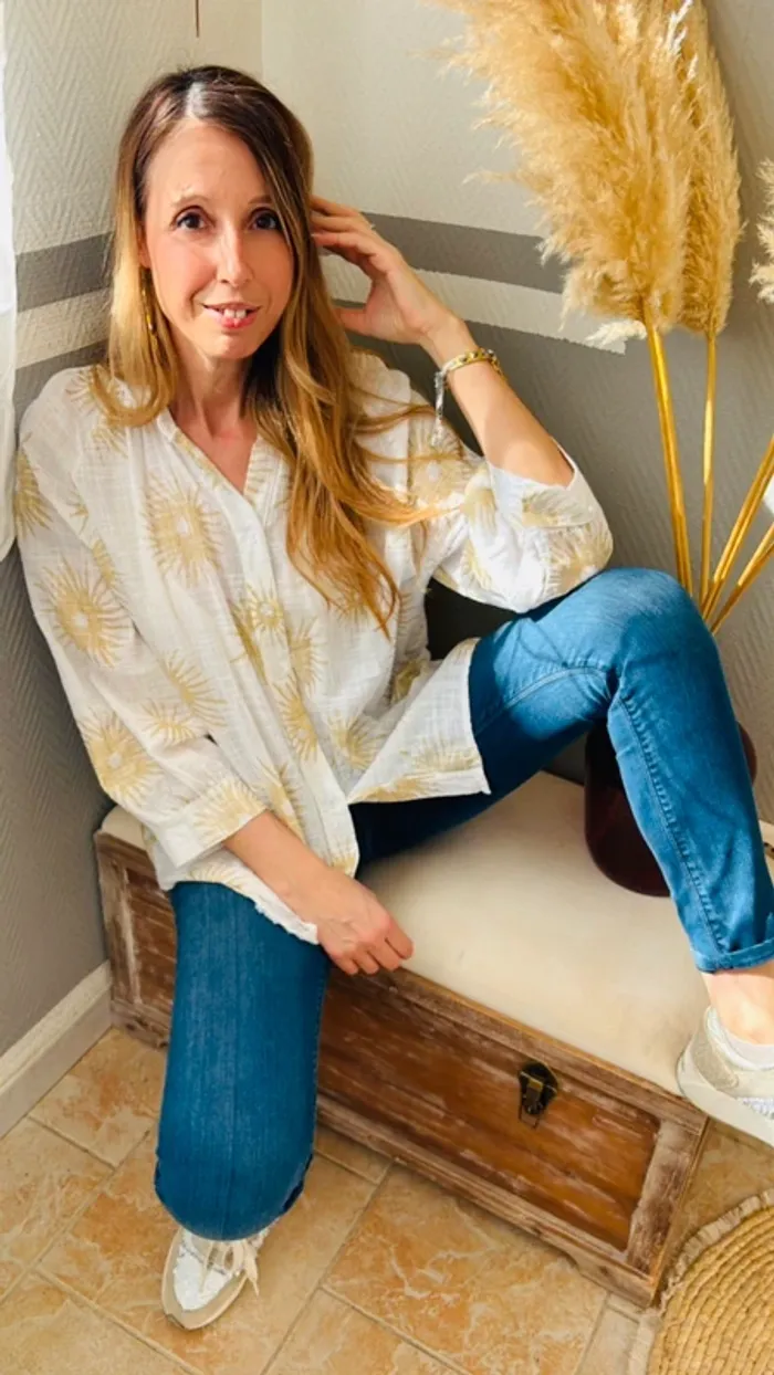 Blouse bohème blanche et motifs dorés Taille unique - photo numéro 11