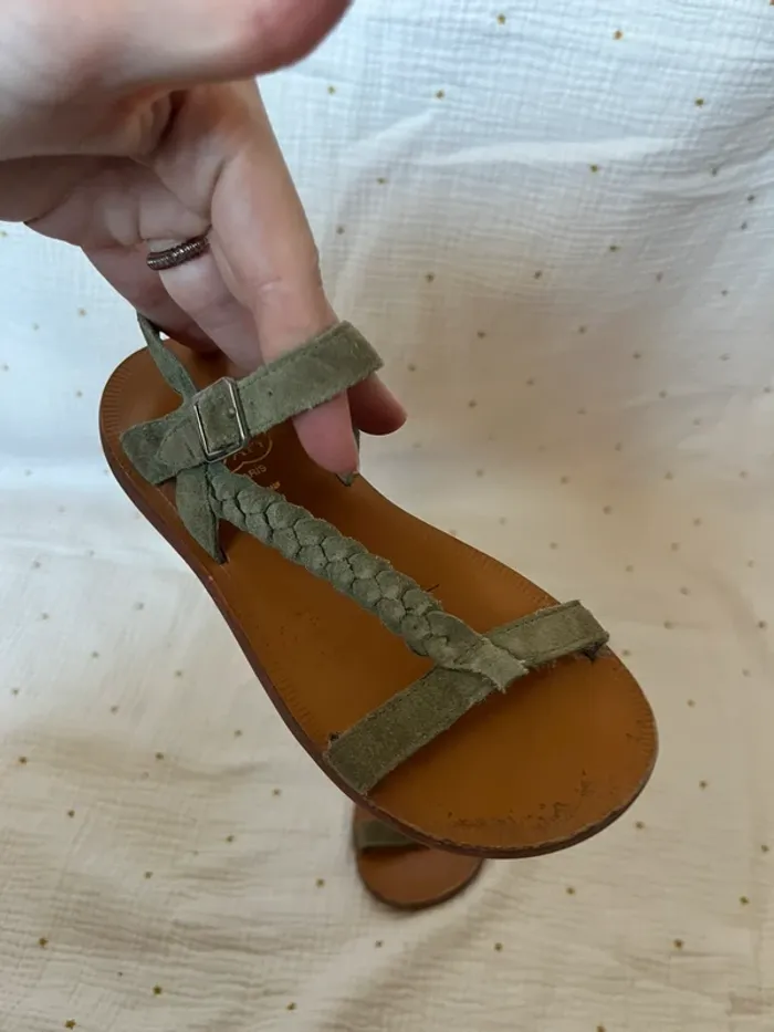 Sandales Pom d’Api – Taille 30 – Cuir & daim kaki - photo numéro 5