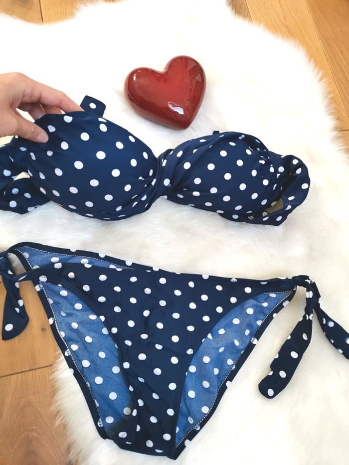 Ensemble maillots de bain | Bikini marine pois blanc Taille L/XL - photo numéro 2