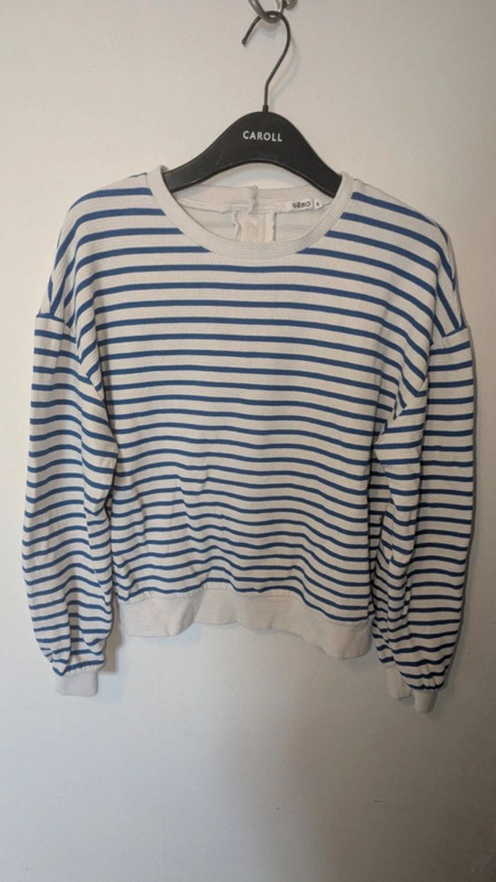 Pull rayé femme blanc et bleu S