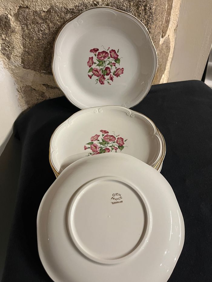 Magnifique lot de 6 petites assiettes à dessert ou fromage Liserons Roses de Gien Avec - photo numéro 6