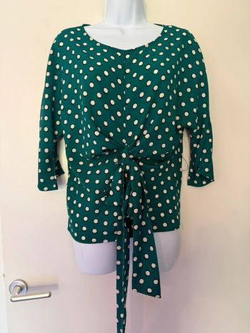 Blouse manches 3/4 verte à pois blanc Camaïeu