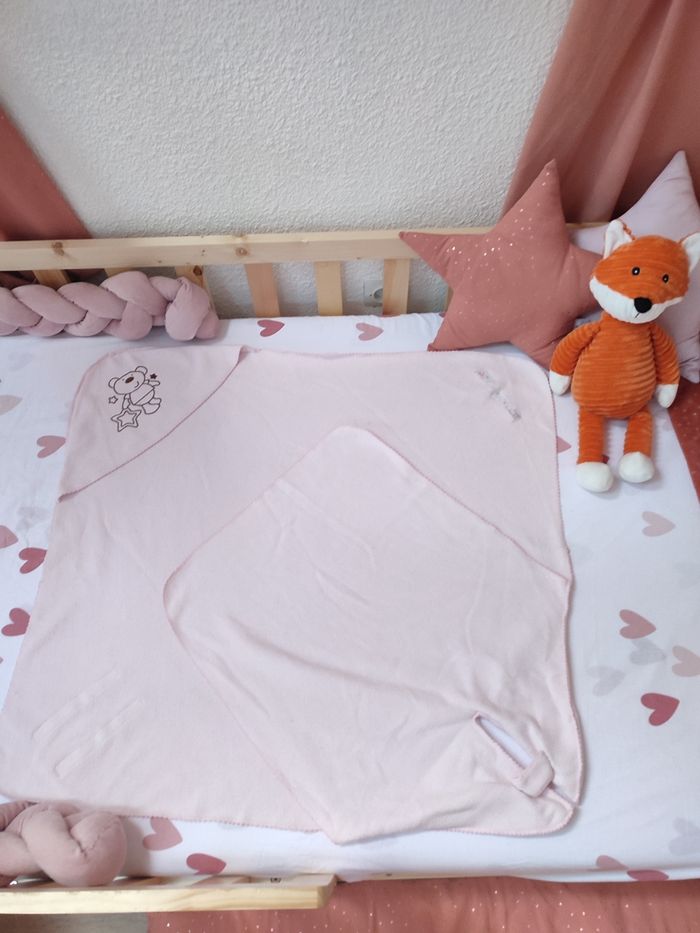 Plaid/Couverture polaire bébé - Ours - Rose pâle - Très bon état - Emmaillotage