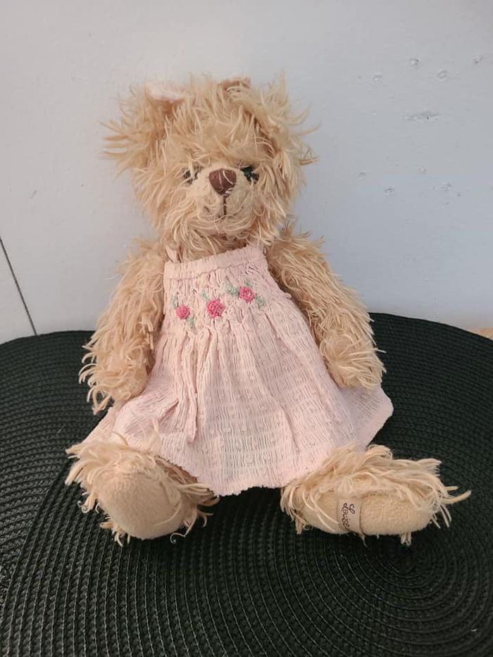 ancienne peluche peluche ours robe crépon louise mansen - photo numéro 3