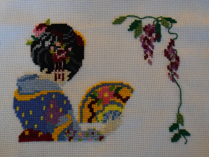 Grand bavoir brodé motif japonaise - photo numéro 2