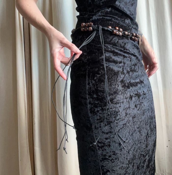 Ceinture de taille lanières cuir perles bois vintage boho witchy - photo numéro 4