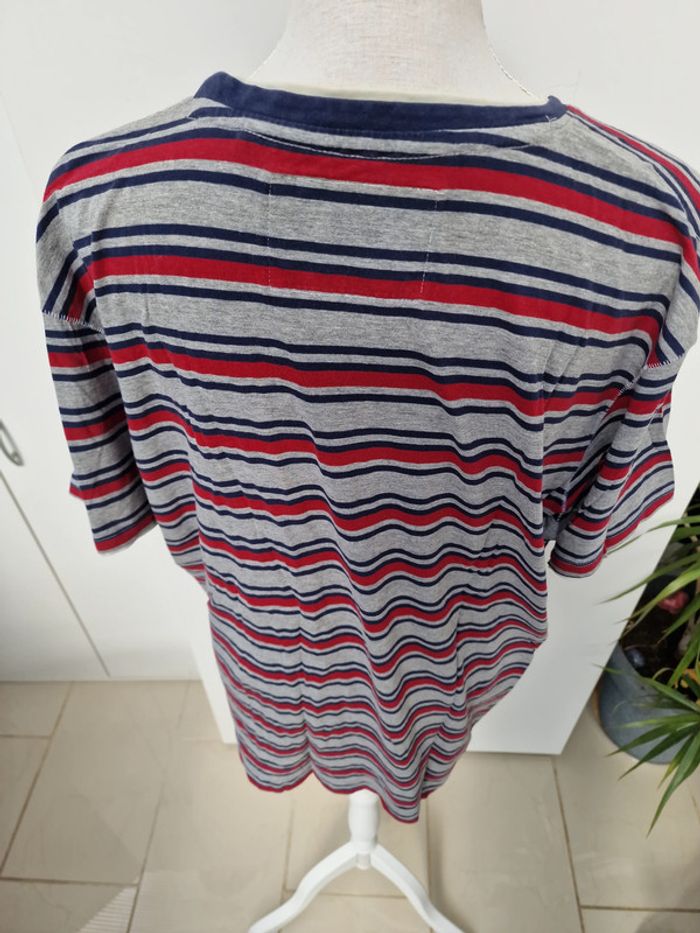 T-Shirt A Rayures Gris Bleu Marine Rouge - photo numéro 5