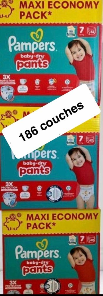 Lot de 3 cartons couches Pampers taille 7 pants bbdry
