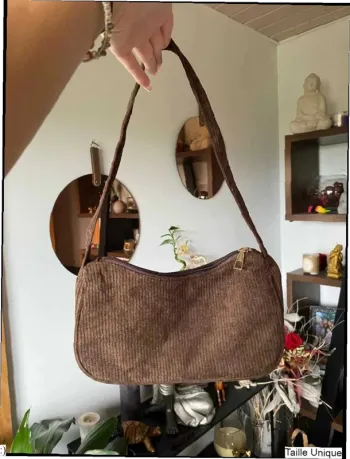 Sac épaule marron côtelé rétro