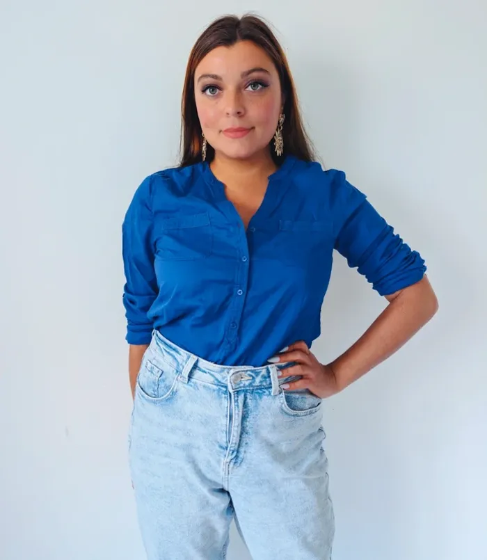 Blouse légère en coton bleu électrique moderne minimaliste 123 taille 40 - photo numéro 2