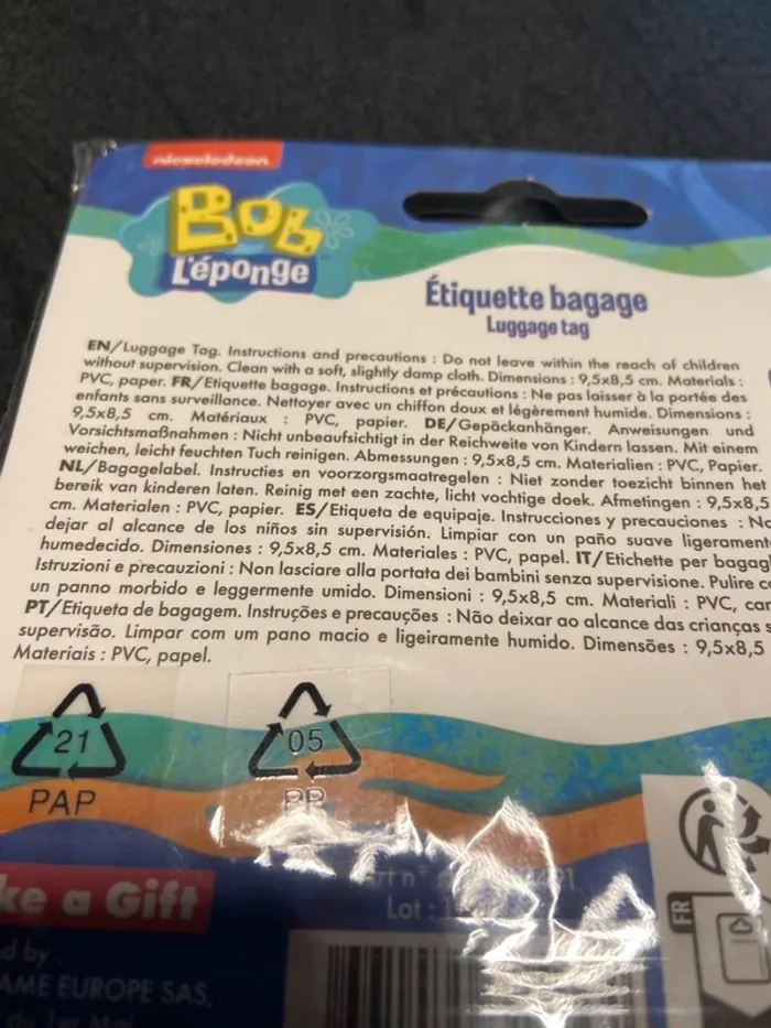 Étiquette valise bob l éponge - photo numéro 7