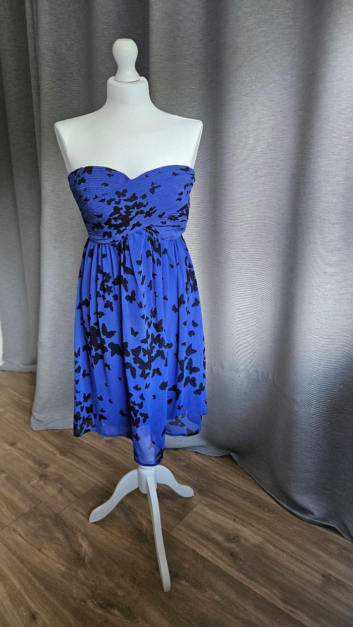 Robe bustier bleu et papillons noirs, taille 36, Esprit - photo numéro 1