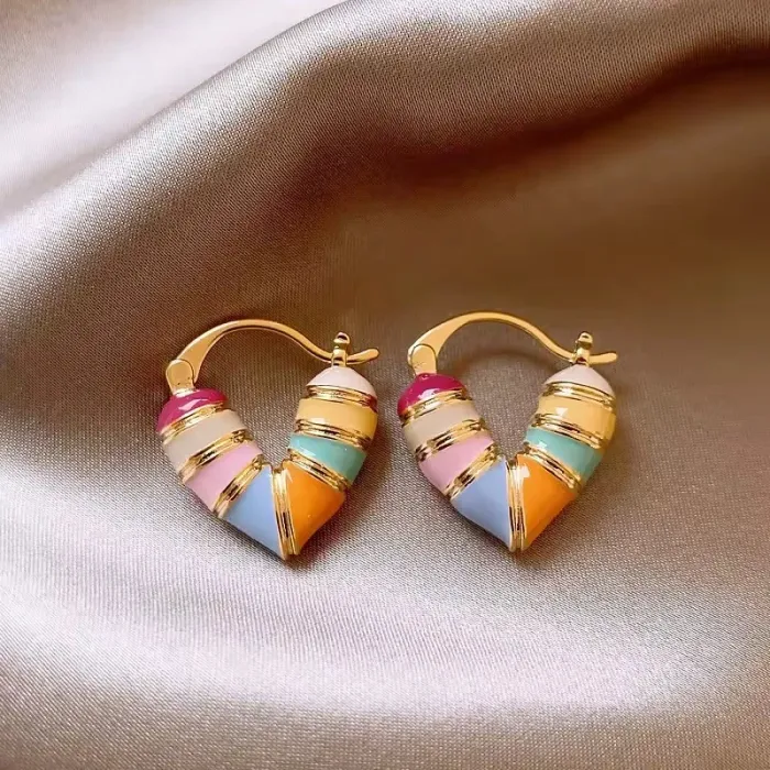 Boucles d’oreilles créoles cœur multicolore en acier inoxydable - photo numéro 4