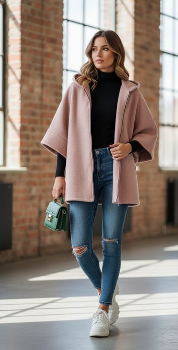 Veste cape à Capuche rose