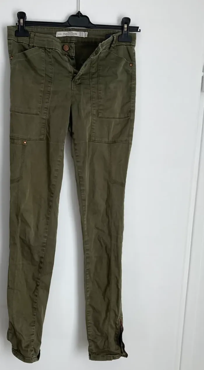 Pantalon chino slim skinny cargo kaki Zara fermeture