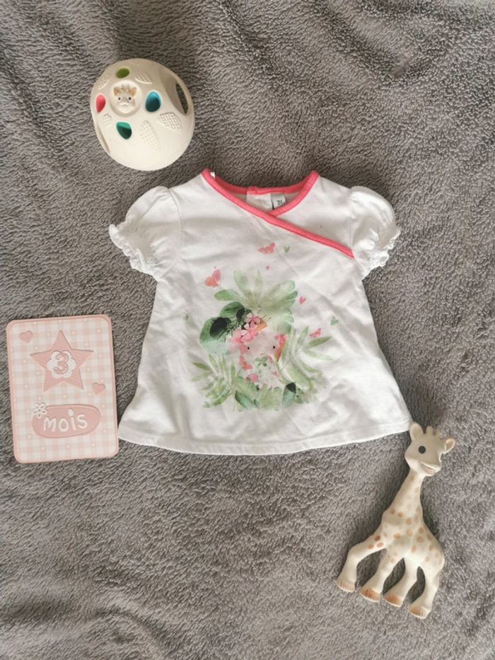 T-shirt blanc motif poupée 3 mois