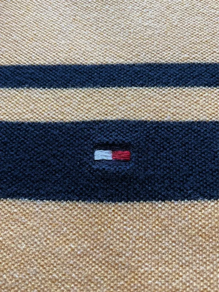 Polo manches longues moutarde à rayures bleu marine pour homme Tommy Hilfiger taille L 470 - photo numéro 3