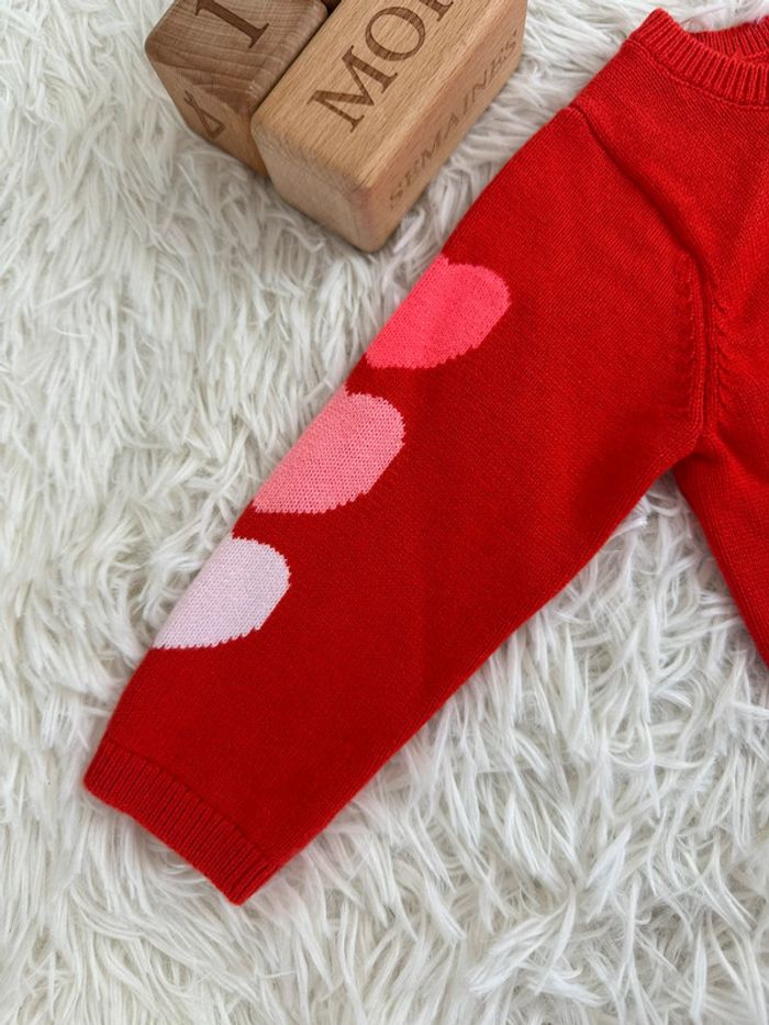 Cardigan rouge et cœur Jacadi taille 12 mois - photo numéro 2