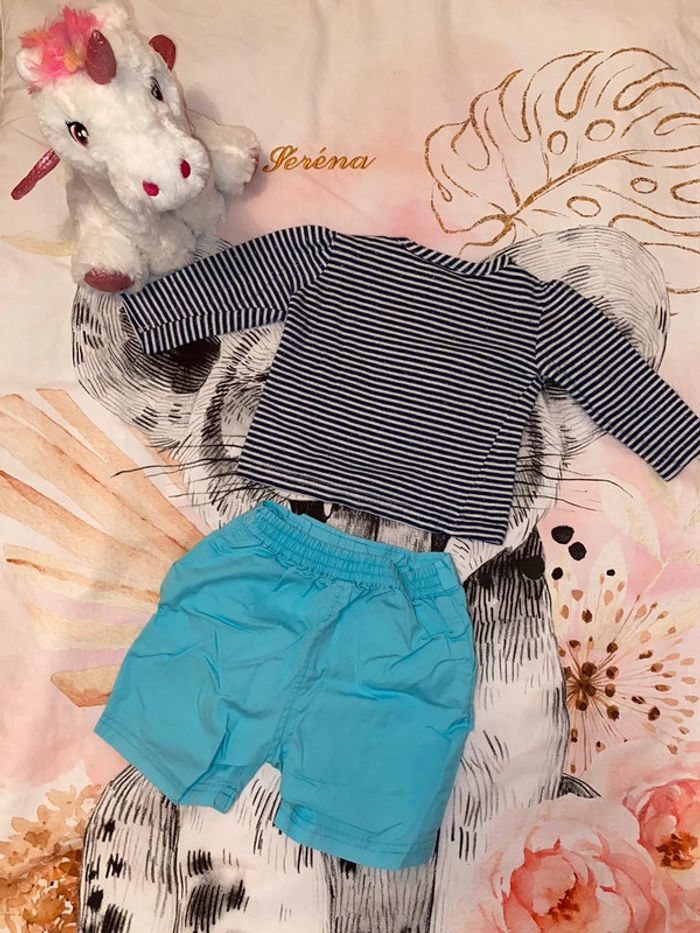 Ensemble t-shirt et short, taille 6 mois, marques inconnues. - photo numéro 4