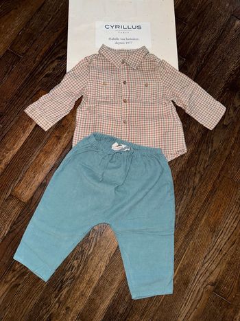 chemise et pantalon velour Cyrillus 12 mois