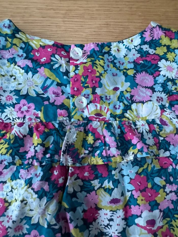 Blouse ML tissu liberty Thorpe, tons rose fushia/bleu/blanc/vert - Taille 3 Ans - photo numéro 10
