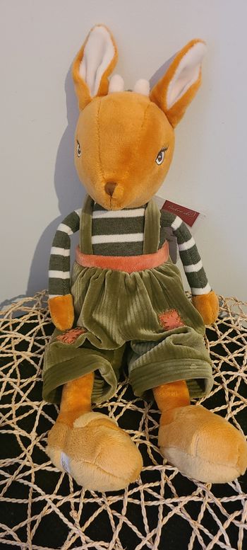 Doudou Faon Harold marron vert salopette BUKOWSKI