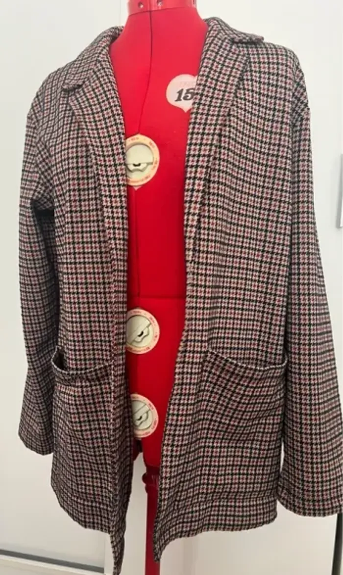 Blazer pied de coq marron rouge et noir Kiabi - photo numéro 2