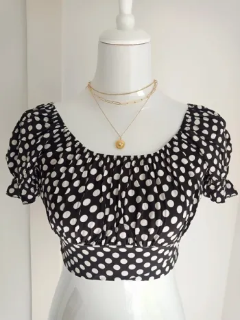 Haut court crop top noir à pois blanc T.M Cloothes