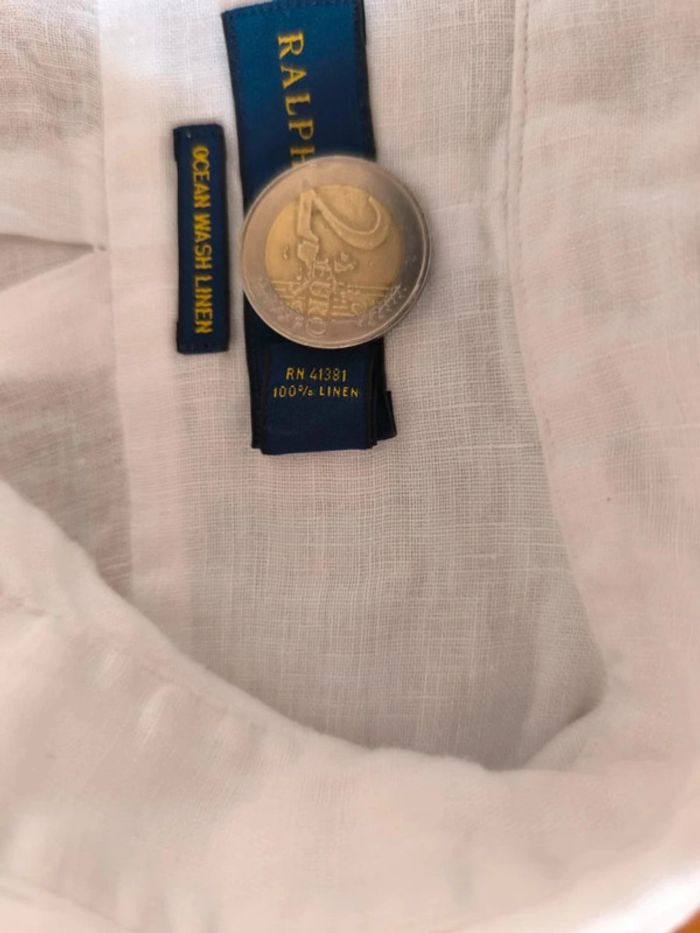 Chemise en Lin - Ralph Lauren - Ocean wash linen - Logo brodé bleu - Blanc - Taille S - photo numéro 10