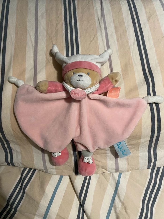 Doudou plat Baby Nat ourson rose