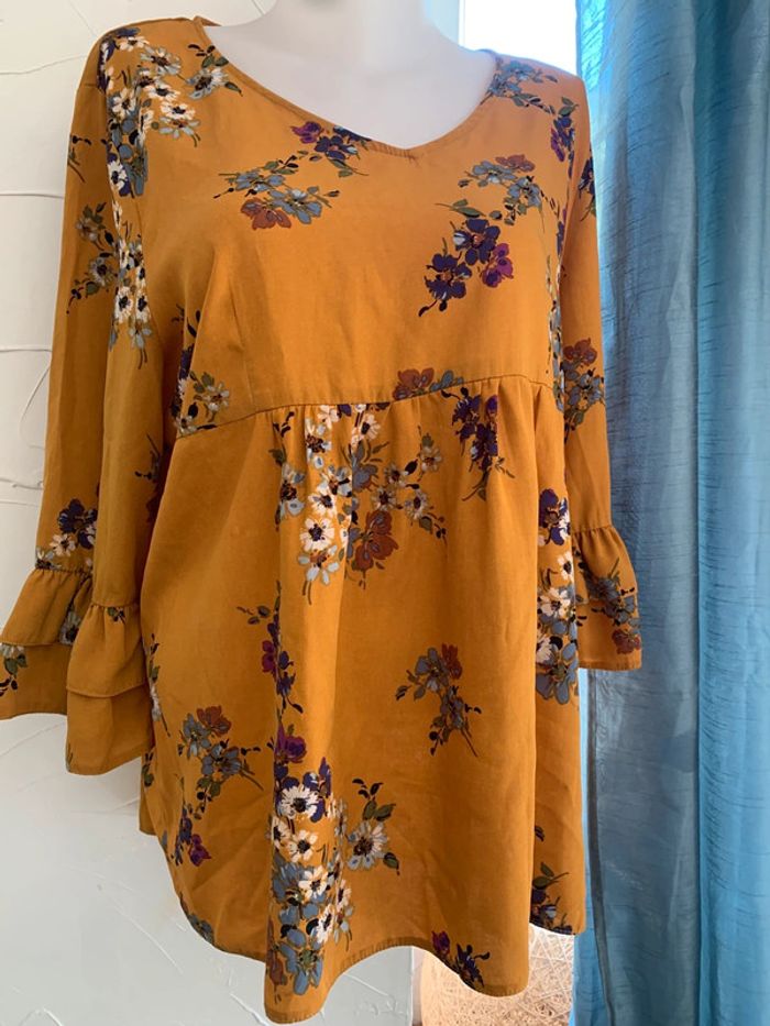 Blouse fleurie taille 48 moutarde - photo numéro 2