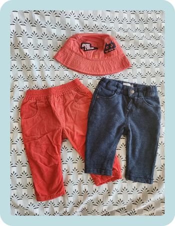 Lot pantalons + bob bébé 6mois Catimini