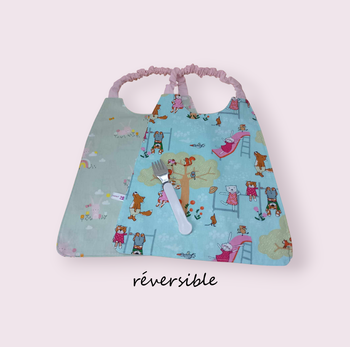 Serviette de cantine élastique réversible enfant, bavoir maternelle, modèle lapins et ses amis
