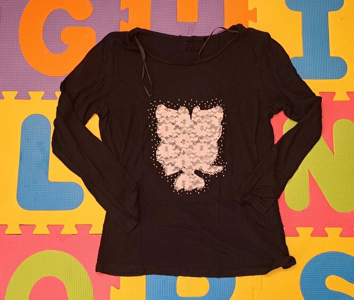 T-shirt manches longues noir chat, taille M (38)