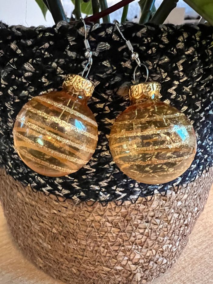 Boucles d’oreilles, boule de Noël, transparent or