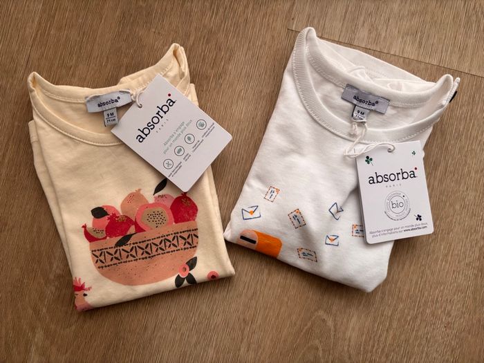 Lot 2 Tee-shirts ABSORBA Neufs avec étiquettes - 9 mois / 71 cm - photo numéro 5