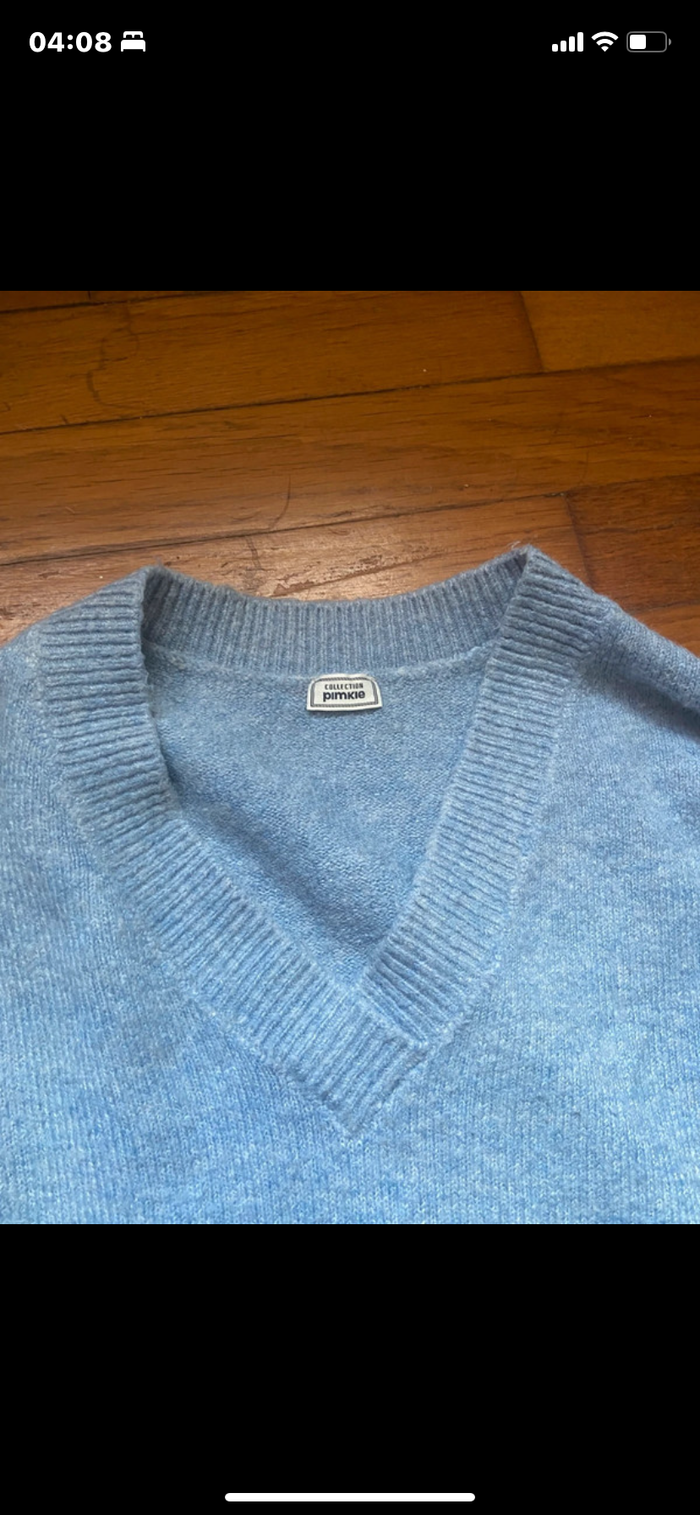 Pull bleu clair / pastel décolleté en V - photo numéro 2