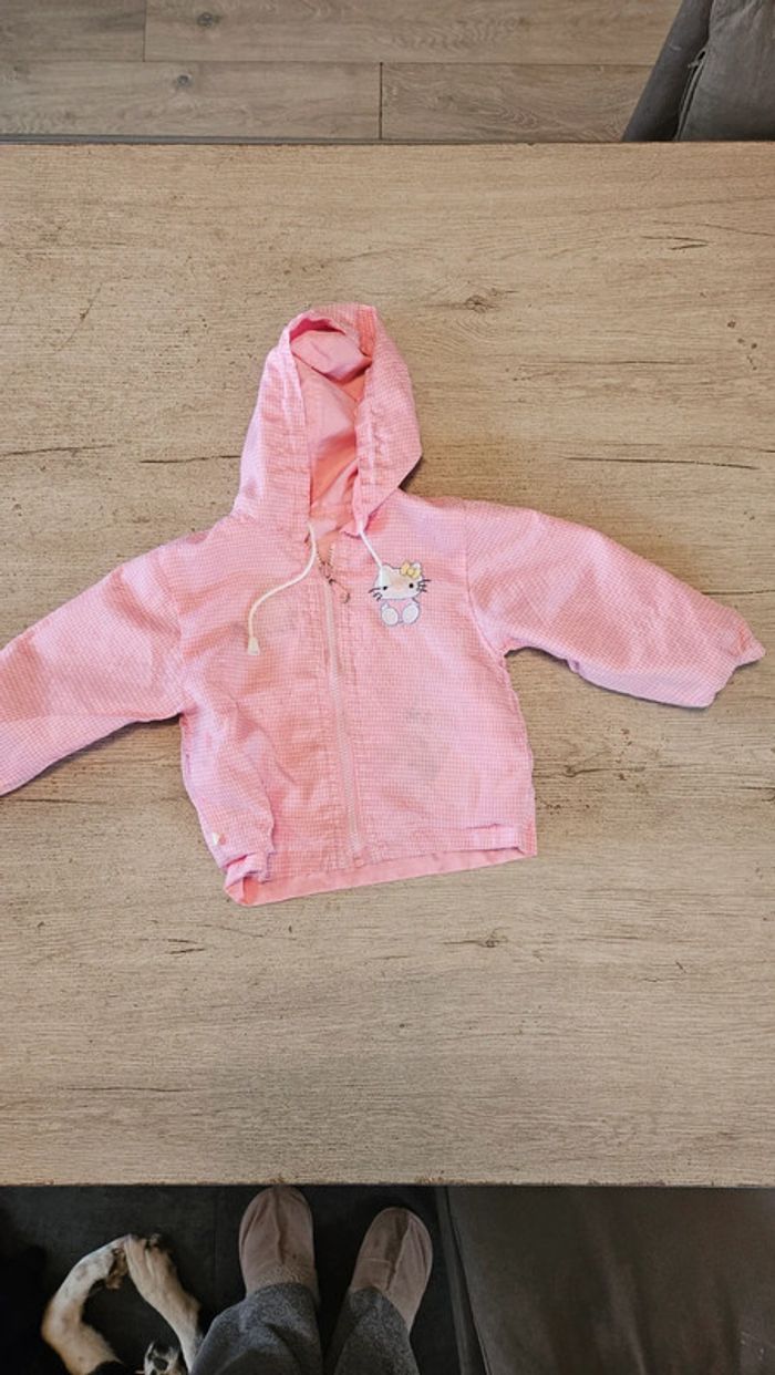 Veste à capuche réversible rose / rose à carreaux blancs, Hello Kitty, 4 ans - photo numéro 7