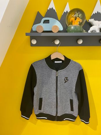 Veste gilet zippé teddy baseball gris et noir Lulu Castagnette 5 ans