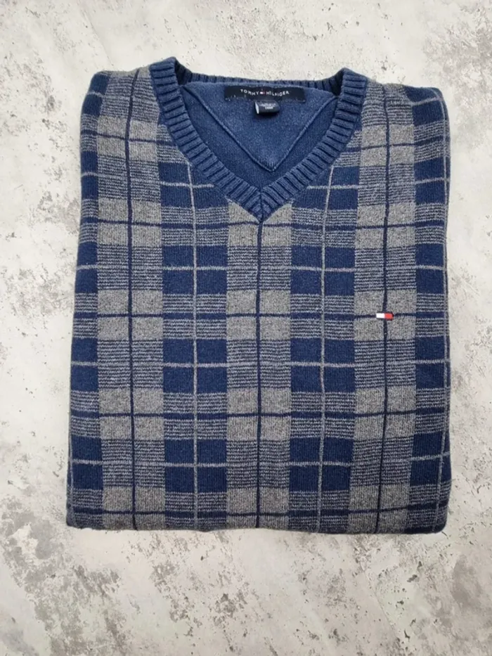 Pull col V Tommy Hilfiger bleu/gris, M Hommes - photo numéro 2