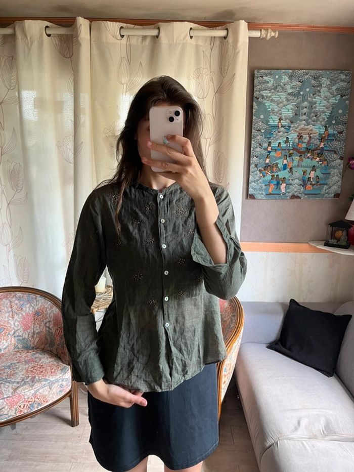 Blouse lin vintage bohème champêtre hippie Ibiza - photo numéro 2