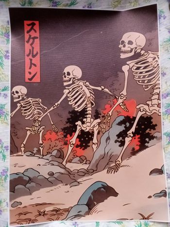 AFFICHE POSTER TOILE A3 JAPON SQUELETTE