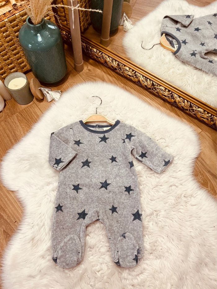 Taille naissance pyjama velours garçon TAO gris et bleu * étoiles * 💙