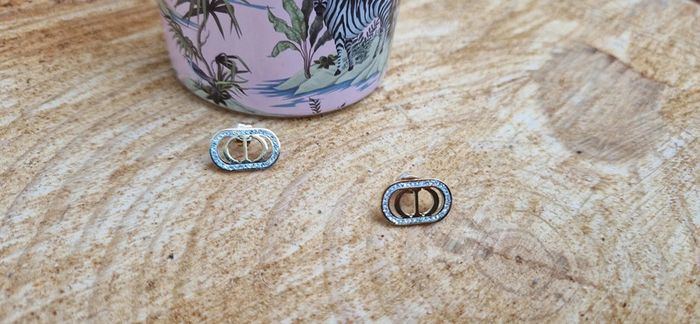 Boucles d’oreilles CD acier inoxydable or et cristaux - photo numéro 2