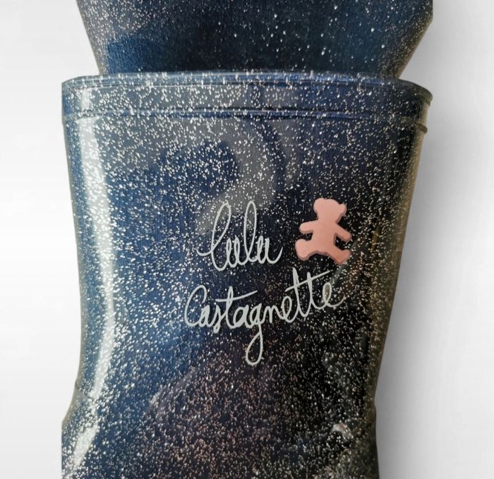 Bottes de pluie lulu castagnette bleues marines pailletées argentées pointure 32 - photo numéro 4