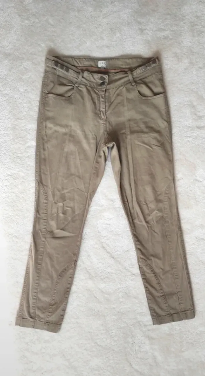 Pantalon chino 123 Un Deux Trois Paris beige coton élasthanne - photo numéro 4